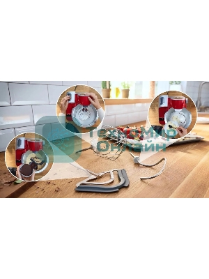 Кухонная машина Bosch MUM5X720 планетар.вращ. 1000Вт красный/серый