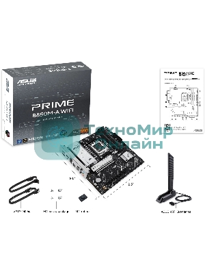 Материнская плата ASUS PRIME B850M-A WIFI, AM5, AMD B850, 4xDDR5, 4xSATA, 3xM.2, 1xPCIe 5.0 x16, 1xPCIe 4.0 x16, 1xHDMI, 2xDP, 1x2.5Gb LAN, Wi-Fi 6E, Bluetooth 5.3, 2xUSB-A 10Gbps, 2xUSB-A 5Gbps, 4xUSB-A 2.0, 3x3.5 мм, 7.1, mATX