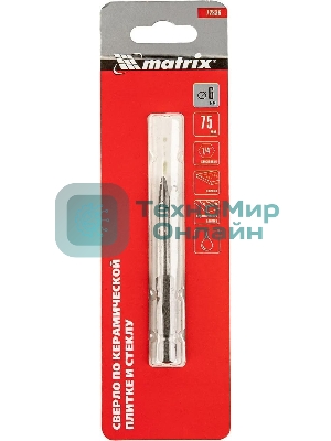 Сверло по керамической плитке и стеклу Matrix, 6 мм, 6-гр хвостовик