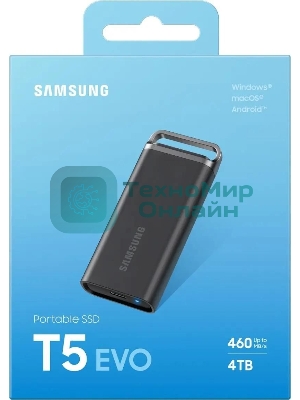 Внешний SSD Samsung T5 EVO, 4TB, USB 3.2 Gen 1 Type-C, R/W 460/460, черный