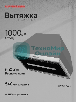 Вытяжка встраиваемая Kuppersberg Intro 60 нержавеющая сталь, 54 см, 650 куб. м/ч, 43 дБ