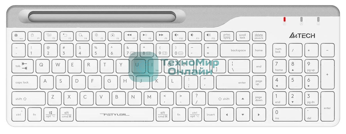 Клавиатура беспроводная A4Tech Fstyler FBK25, USB, Bluetooth/Радиоканал, белый/серый