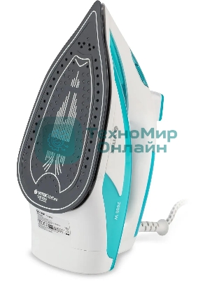 Утюг Vitek VT-8355 (MC) белый/бирюзовый 1. Максимальная мощность 2600 Вт 2. Керамическая подошва 3. Емкость для воды 400 мл