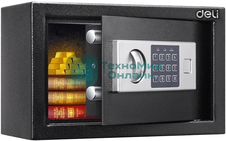 Сейф Deli ET520 310x 200x 200 мм, ключевой, электронный, черный/серебристый