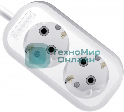 Удлинитель с заземлением Defender R320 16 А, 2 роз х5м, белый