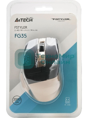 Мышь беспроводная A4Tech Fstyler FG35 золотистый/черный, 2000 dpi, радиоканал, USB, кнопки - 6