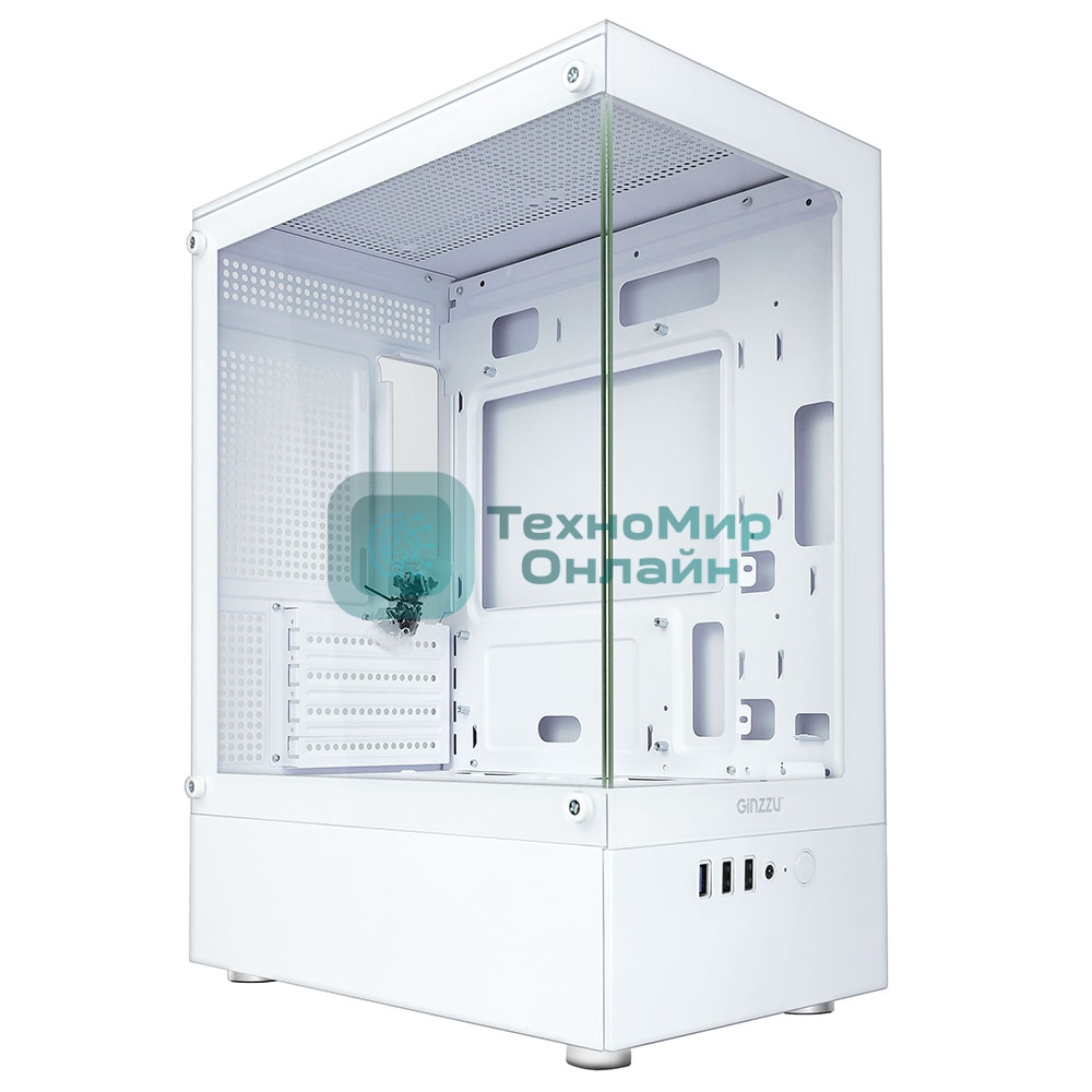 Корпус Ginzzu CL480 mATX передняя панель Стекло Белый