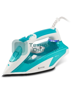 Утюг Vitek VT-8355 (MC) белый/бирюзовый 1. Максимальная мощность 2600 Вт 2. Керамическая подошва 3. Емкость для воды 400 мл