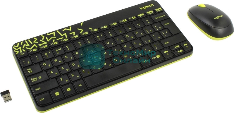 Комплект клавиатура+мышь Logitech MK240 Nano беспроводной, USB, 1000 DPI, чёрный