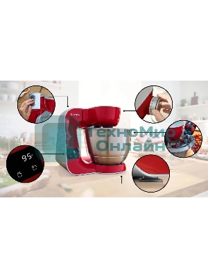 Кухонная машина Bosch MUM5X720 планетар.вращ. 1000Вт красный/серый