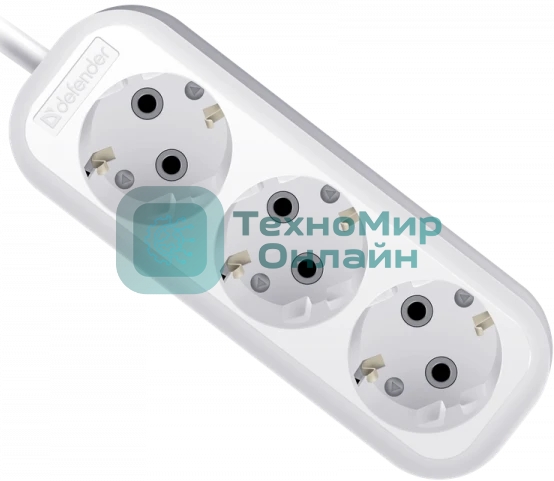 Удлинитель с заземлением Defender R330, 3 роз х 7м - белый