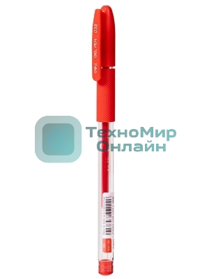 Ручка гелевая Deli EG150-RD прозрачный, d=0.38мм, красные чернила, игловидный пишущий наконечник, резиновая манжета