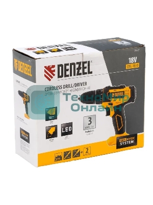 Дрель-шуруповерт Denzel CDL-18-0, 18 В, 0 Ач, 30 Нм, щеточный