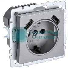 Розетка 1-местная IEK BRITE РЮш10-1-БрА (BR-R14-16-U21-D21-K47) с заземлением, с защитными шторками, 16А, с USB A+A 5В 2,1А, алюминий