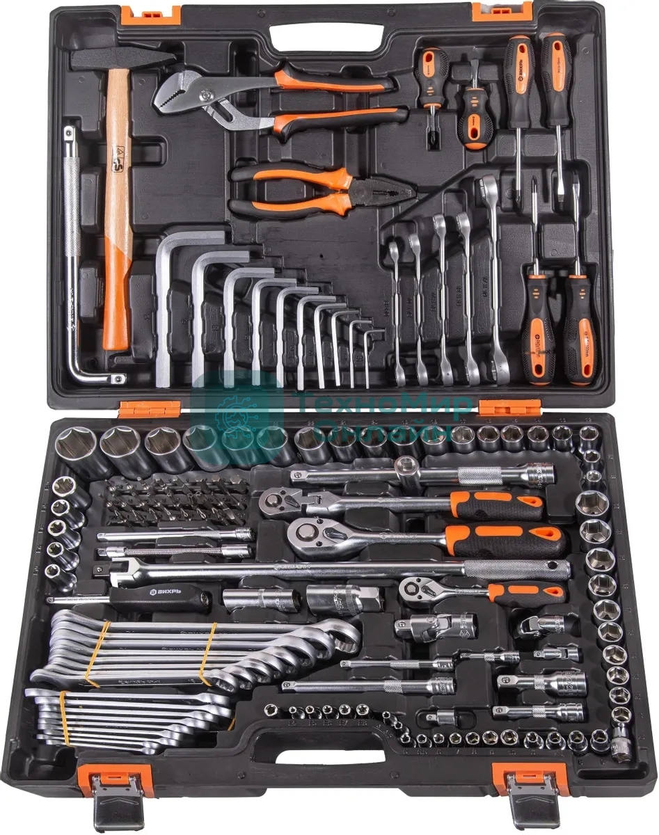 Набор инструментов ВИХРЬ 1/2, 1/4, CrV, в кейсе 142 предмета 73/6/7/13