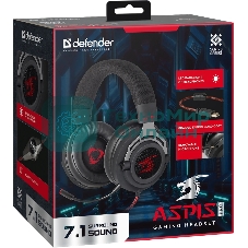 Гарнитура Defender Aspis Pro чёрный, проводная, съёмный микрофон, подсветка