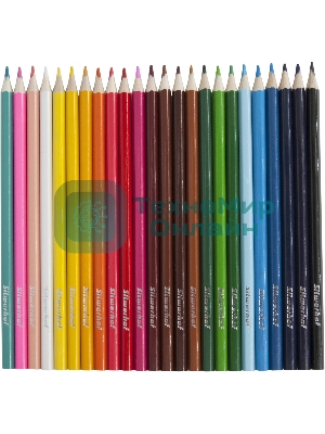 Карандаши цветные Silwerhof Eco 2.65мм, шестигранный профиль, дерево, ассорти, 24 цвета, коробка с европодвесом