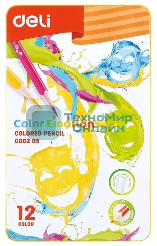Карандаши цветные Deli Color Emotion EC00205 EC00205, липа, 12 цветов, коробка металлическая
