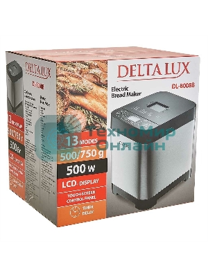Хлебопечка Delta Lux DL-8008В серебристый с черным