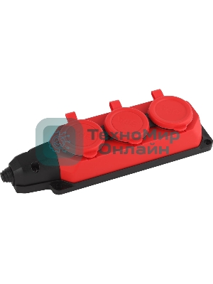 Колодка каучуковая ЭРА 3-м с заземл. 16А IP44 красн.