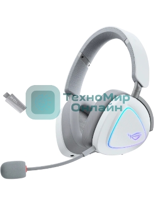 Гарнитура ASUS ROG Delta II белый, беспроводная + проводная, радиоканал, до 140 ч, подсветка, совместимость с PS5, Xbox