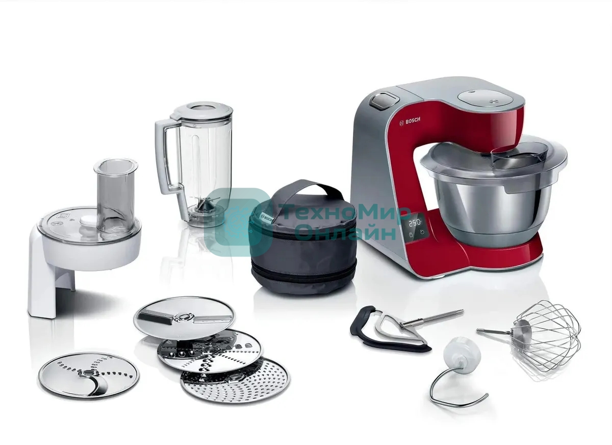 Кухонная машина Bosch MUM5X720 планетар.вращ. 1000Вт красный/серый