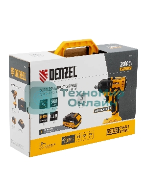 Гайковерт Denzel ударный аккумуляторный бесщет. CIWH-BL-20-500, Li-Ion, 20 В