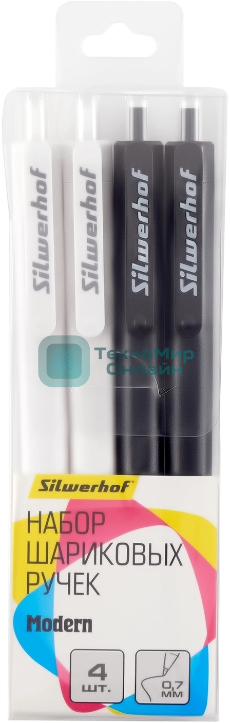 Набор ручек шариковых автоматическая Silwerhof NG Modern, d=0.7мм, синие чернила, блистер с европодвесом (4шт)