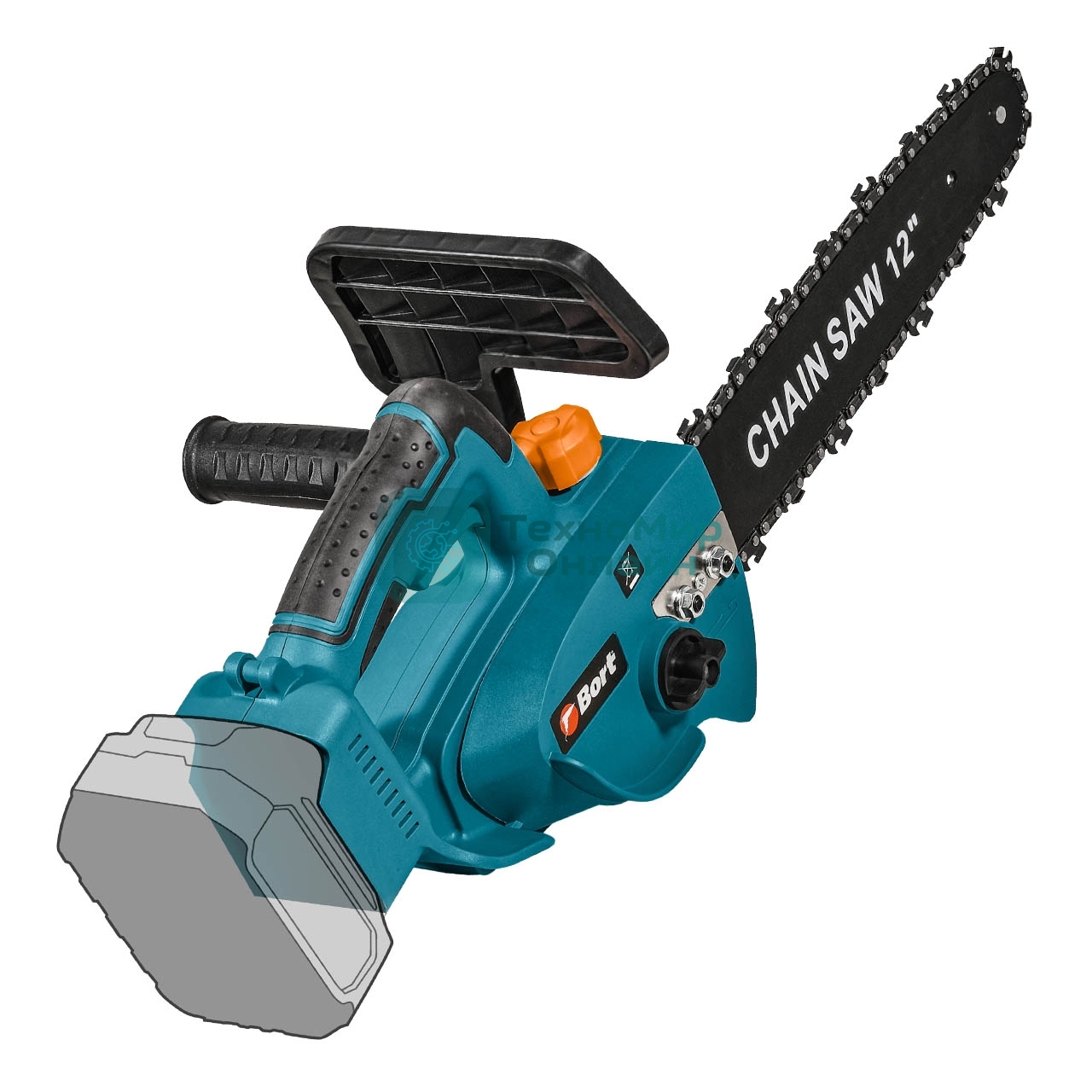 Цепная пила аккумуляторная Bort BKS-2112 18В Li-Ion, Makita 18V LXT, шина 305мм, Бесщеточный, Шаг цепи, дюйм 3/8, холостого хода, об/мин 0-3 400, вес 2 кг, БЕЗ АКБ И ЗУ [93418422]