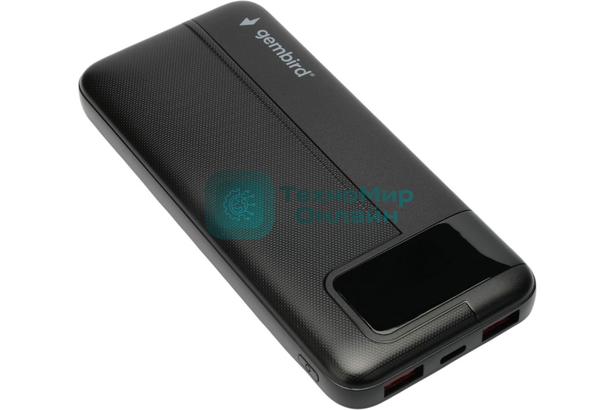 Портативный аккумулятор Gembird GPB-10Q, 10000мА·ч, QC/PD, дисплей, черный
