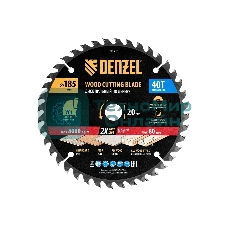 Пильный диск по дереву с гвоздями Denzel ф185 х 20 мм, 40 зубов 733947