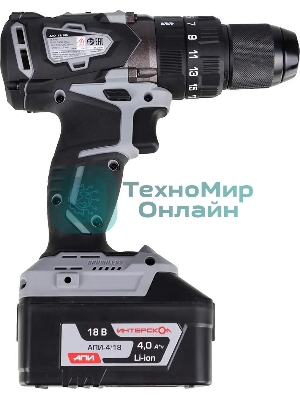 Дрель-шуруповерт ИНТЕРСКОЛ ДАУ-13/18В, 18 В, 4 Ач, 60 Нм, бесщеточный, ударный
