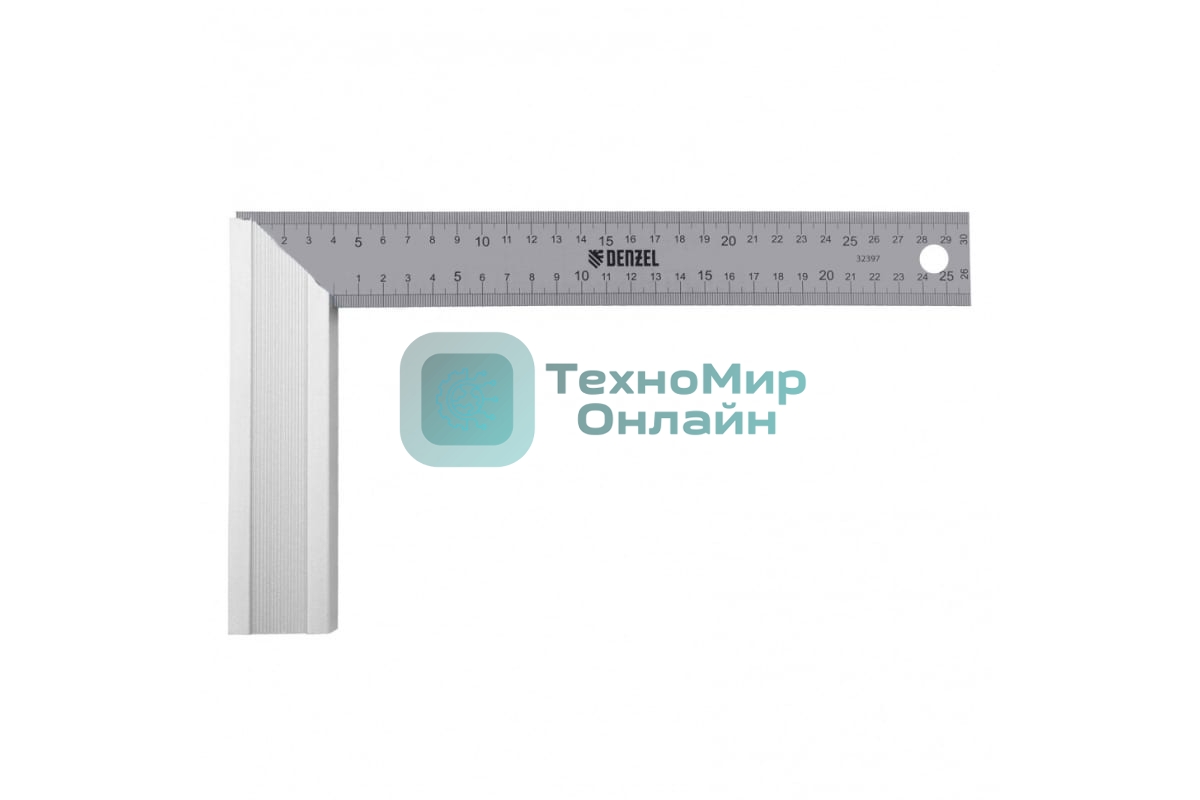 Угольник Denzel стальной, нержавеющая сталь, градуировка, алюминиевое основание, 300 мм