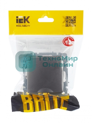 Розетка 1-местная IEK BRITE РСбш10-3-БрС с заземлением, с защитными шторками и крышкой, 16А IP20, сталь