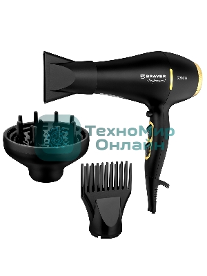 Фен BRAYER BR3010 черный/золотистый, 2200 Вт