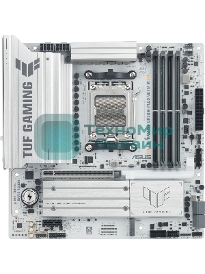 Материнская плата Asus TUF GAMING B850M-PLUS WIFI7 W, AM5, AMD B850, 4xDDR5, 4xSATA, 3xM.2, 1xPCIe 5.0 x16, 1xPCIe 3.0 x1, 1xDP, 1xHDMI, 1x2.5Gb LAN, Wi-Fi 7, Bluetooth 5.4, 1xUSB-C 20Gbps, 3xUSB-A 10Gbps, 4xUSB-A 5Gbps, 4xUSB-A 2.0, 5x3.5 мм, 7.1, mATX