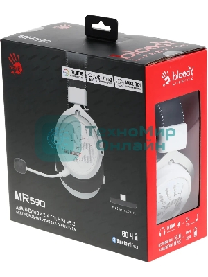 Гарнитура Bloody MR590 Sports Red белый/чёрный, беспроводная + проводная, Bluetooth, до 35 ч