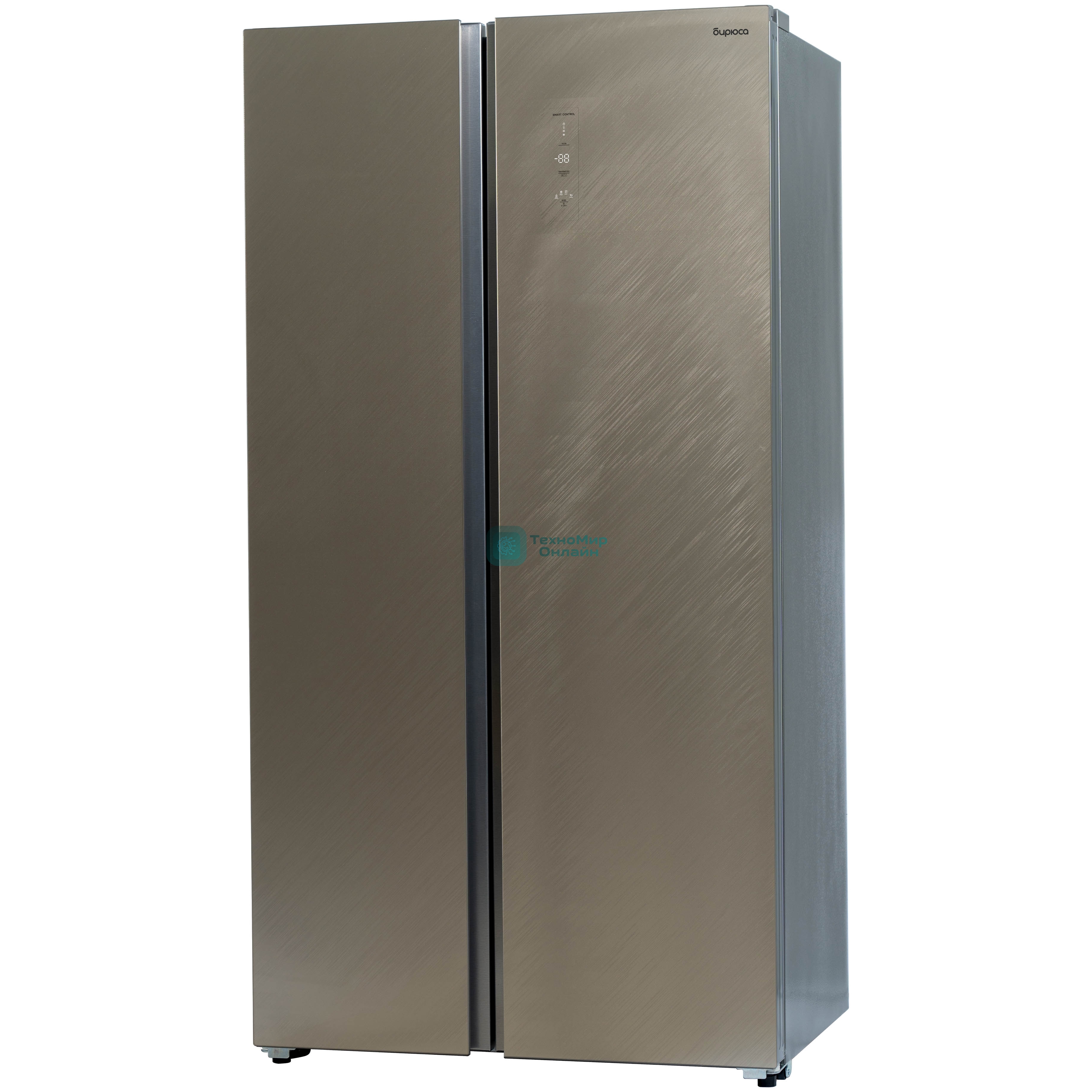 Холодильник Бирюса SBS 541 TGG текстурированное бежевое стекло двухкамерный 343/198 л морозилка слева, NoFrost, Side-by-side