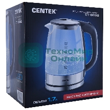 Чайник электрический Centek CT-0030 черный стекло 1.7 л, 2200 Вт, внутр. LED подсветка, защита от вкл б/воды