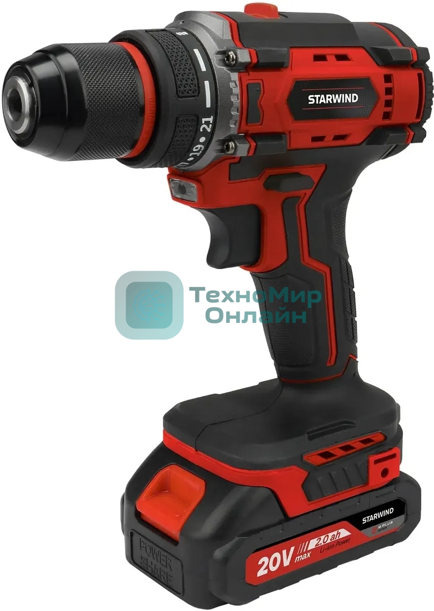 Дрель-шуруповерт Starwind CD20-2.0/2.0S1 40Вт аккум. патрон:быстрозажимной