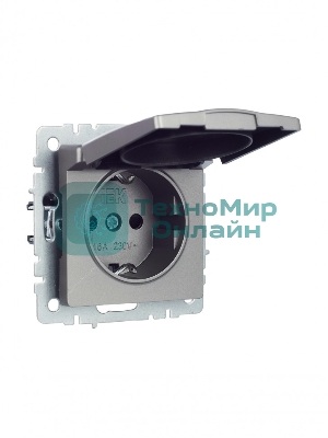Розетка 1-местная IEK BRITE РСбш10-3-БрС с заземлением, с защитными шторками и крышкой, 16А IP20, сталь