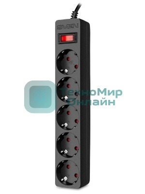 Сетевой фильтр SVEN SF-05E 3,0 м (5 розеток с защитными шторками) черный, цветная коробка