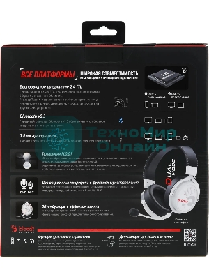 Гарнитура Bloody MR590 Sports Red белый/чёрный, беспроводная + проводная, Bluetooth, до 35 ч