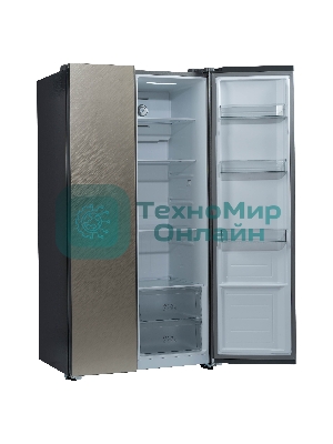 Холодильник Бирюса SBS 541 TGG текстурированное бежевое стекло двухкамерный 343/198 л морозилка слева, NoFrost, Side-by-side