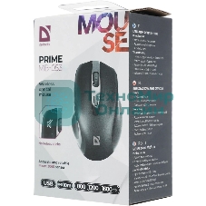 Мышь беспроводная Defender Prime MB-053 черный, 1600 dpi, радиоканал, USB, кнопки - 6