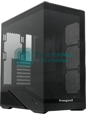 Компьютерный корпус без блока питания HSPD F711-TGbK, Panoramic Full Tower, Black, TG, 0.7 SPCC, no fans ATX, mATX, mITX 190/420/280мм 2x2.5