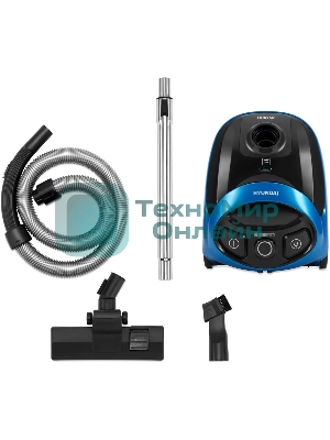 Пылесос Hyundai HYV-B1550 синий/черный, 250/1800 Вт, уборка сухая, пылесборник мешок, 1.5 л (в компл.:1мешок)