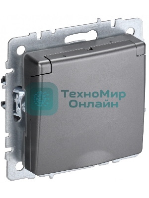 Розетка 1-местная IEK BRITE РСбш10-3-БрС с заземлением, с защитными шторками и крышкой, 16А IP20, сталь