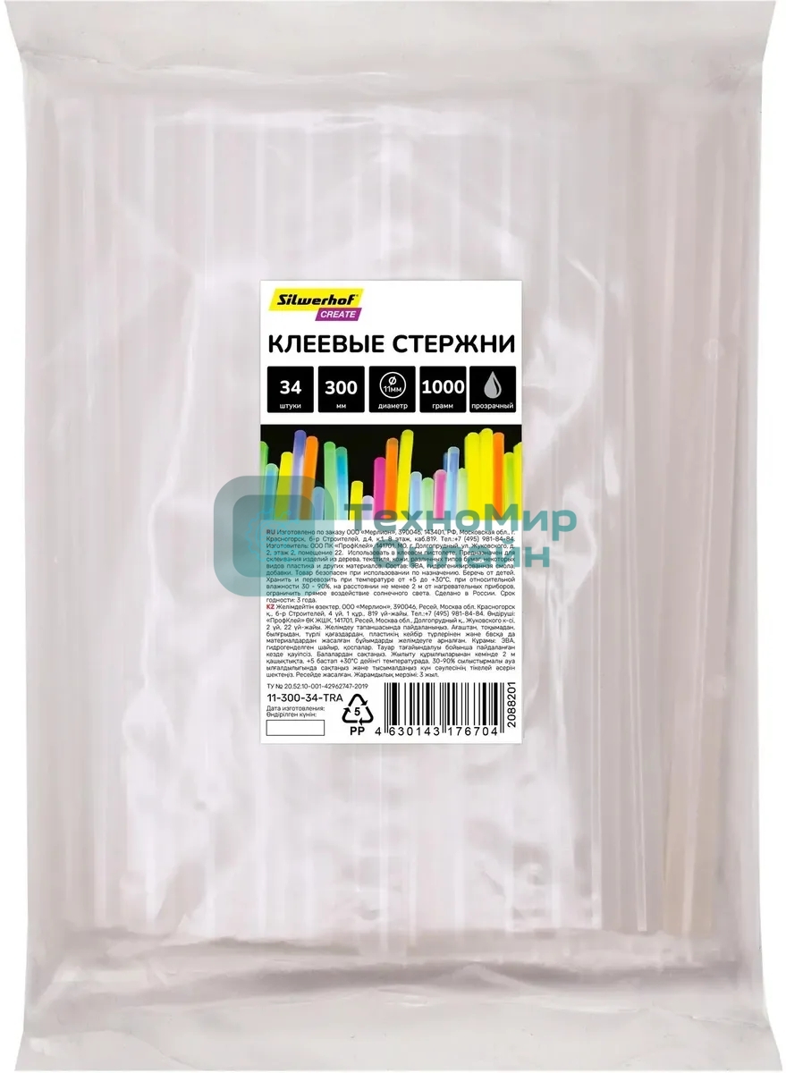 Стержни клеев. для клеев. пист. Silwerhof 11-300-34-TRA дл. 300 мм D11мм прозрачный упак:34шт