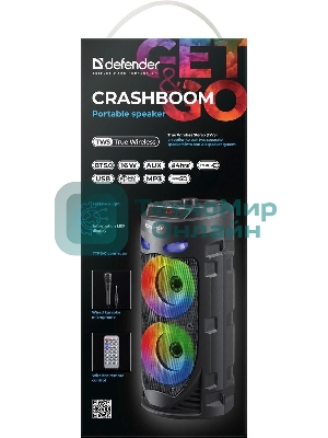 Портативная колонка Defender 16W черный CRASHBOOM